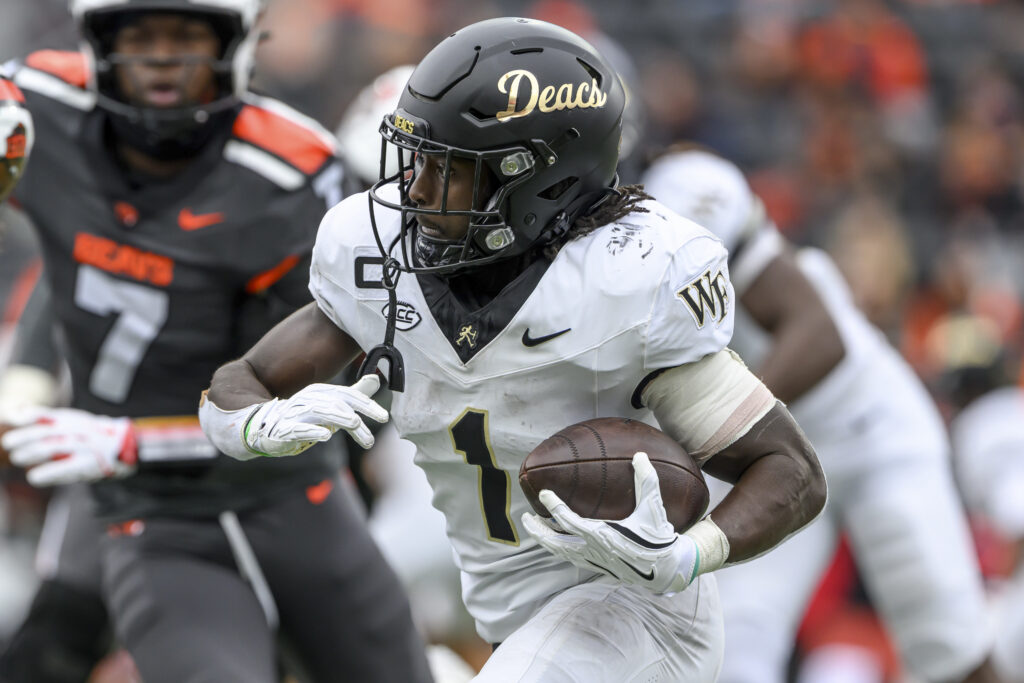 Wake Forest Demon Deacons running back Demond Claiborne (1) runs the ball during the second half against the Oregon State Beavers at Reser Stadium