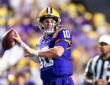 LSU Tigers quarterback Sam Leavitt cocks the ball to throw during a game against Louisiana Tech